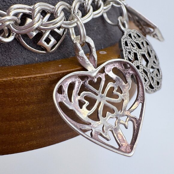 VTG Sterling Silver 925 Celtic Knot & Heart Charm Bracelet Size 8.5" Length - Picture 8 of 14